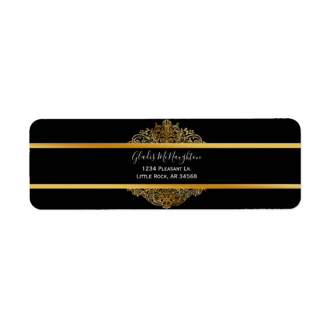 Etiqueta de dirección personalizada Gold Trim Blac (Frente)