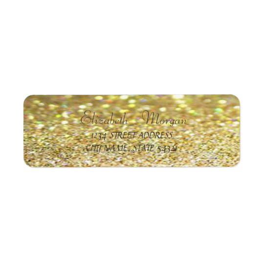 Etiqueta de dirección reluciente de Bokeh del oro