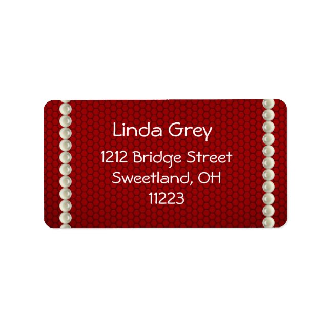 Etiqueta de dirección roja de Perlas Blancas (Frente)