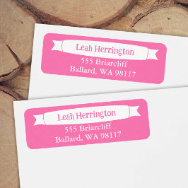 Etiqueta de dirección rosa con banner decorativo