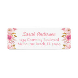 Etiqueta de dirección Rubor Floral rosa y dorada p
