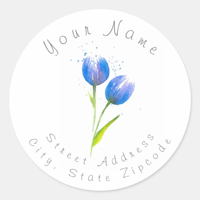 Etiqueta de dirección 'Tulipanes violeta azul' (Anverso)
