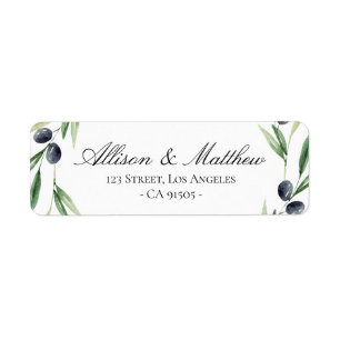 etiqueta de dirección verde oliva del boda del