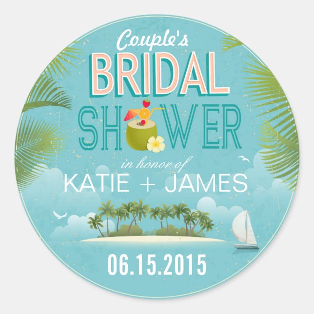 Etiqueta de ducha de novia de destino de Island Re (Anverso)