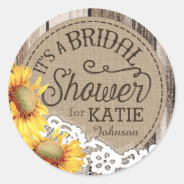 Etiqueta de ducha de novia rústica de girasol de m