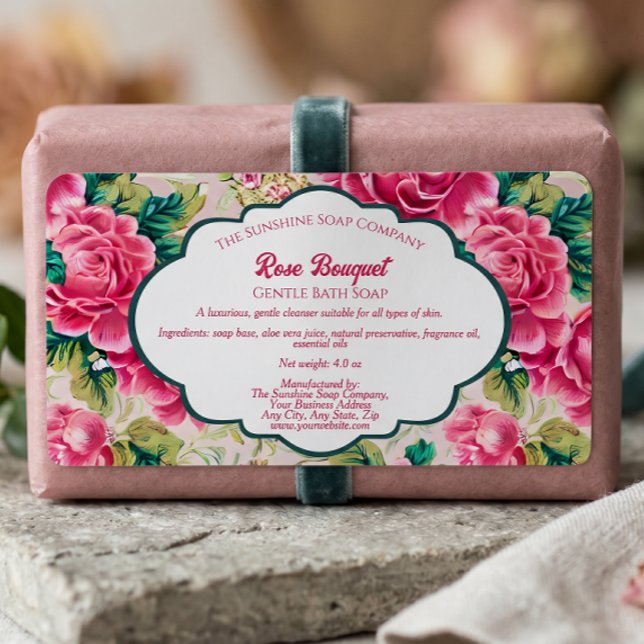Etiqueta de embalaje de jabón con ramo de rosas (Subido por el creador)