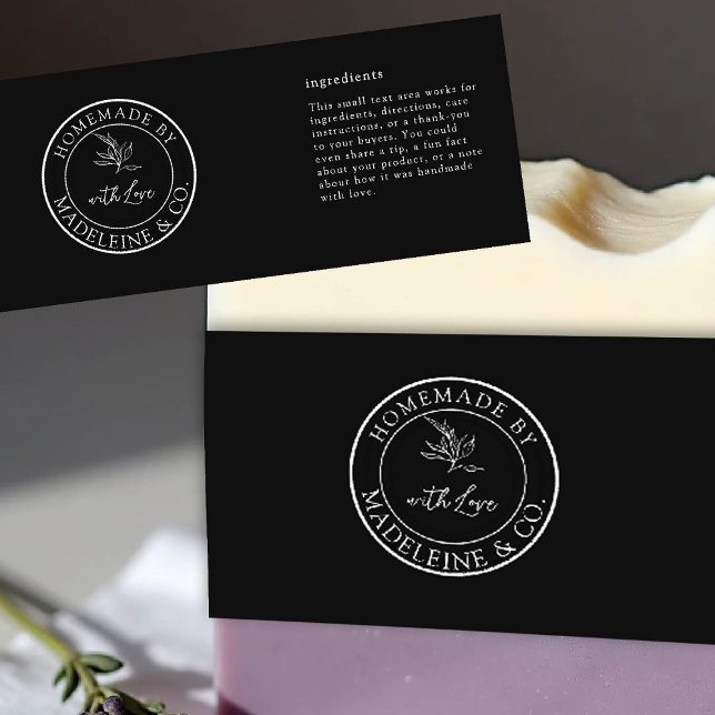 Etiqueta de empaquetado negro Personalizado botáni (homemade product label template artisan maker crafter craft gifting boutique small business black)