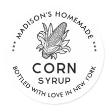 Etiqueta de enlatado de jarabe de maíz en blanco y