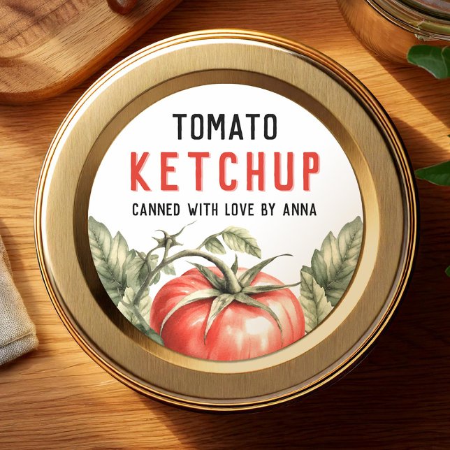 Etiqueta de enlatado de kétchup de tomate acuarela (Subido por el creador)