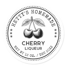 Etiqueta de enlatado de licor de cereza en negro y