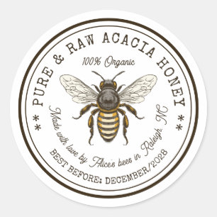 Etiqueta de enlatado de miel de acacia con abeja v