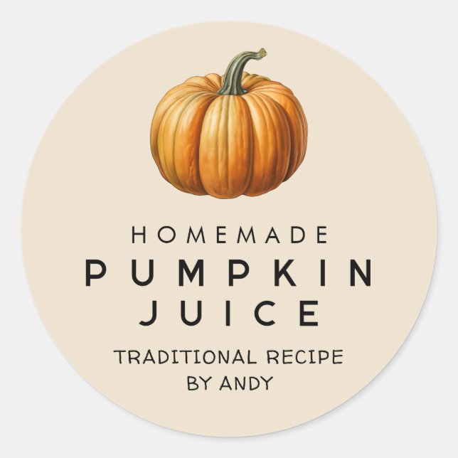 Etiqueta de envase de jugo de calabaza casera (Anverso)