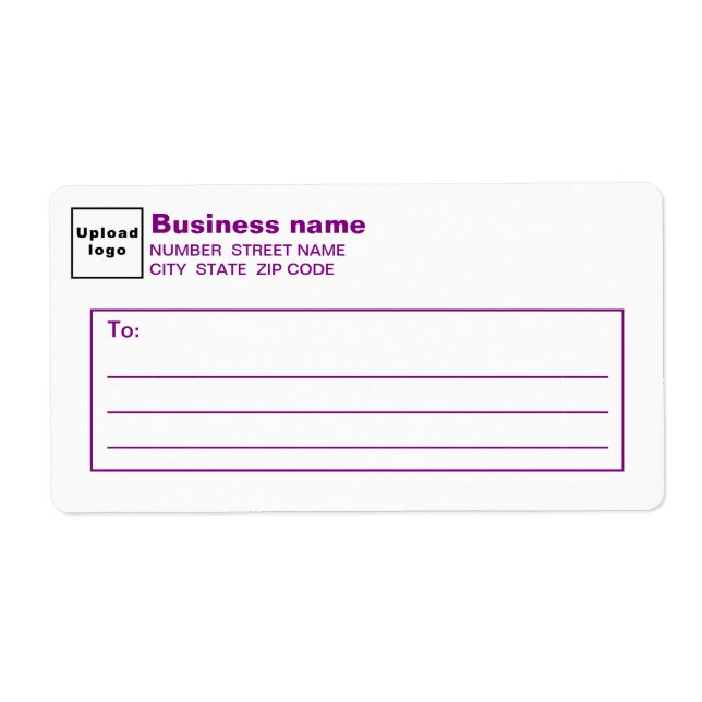 Etiqueta de envío comercial con texto morado (Frente)