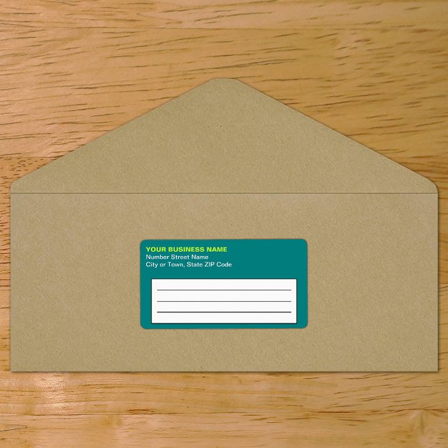 Etiqueta de envío comercial verde teal basada en t (Plain text teal green business shipping label on envelope)