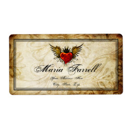 Etiqueta de envío de corazón alado de tatuaje urba