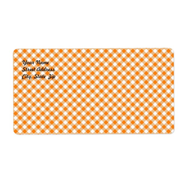 Etiqueta de envío de fondo de Gingham naranja (Frente)