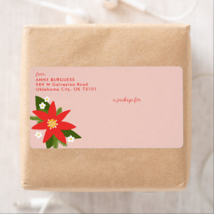 Etiqueta de envío de Navidad con Flor de Pascua Ro