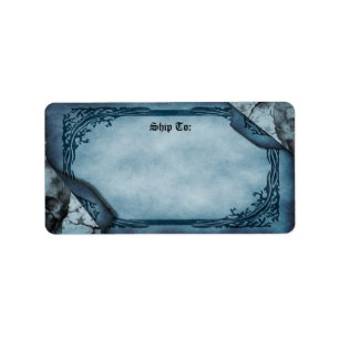 Etiqueta de envío gótica de pergamino azul