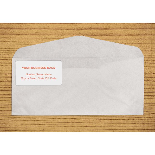Etiqueta de Envío Naranja Basada en Texto Centrado (Center aligned orange plain text business shipping label on envelope)