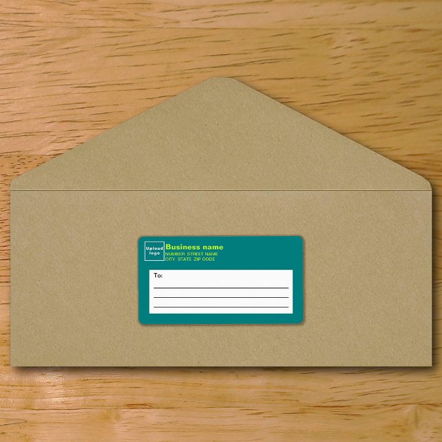 Etiqueta de envío para empresas verdes verde azula (Teal green business shipping label on envelope)