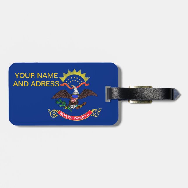 Etiqueta de equipaje con bandera de Dakota del Nor (Atrás Horizontal)