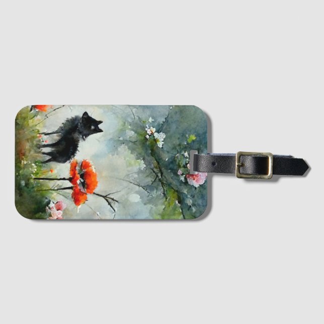 Etiqueta de equipaje de animales salvajes con flor (Anverso horizontal)