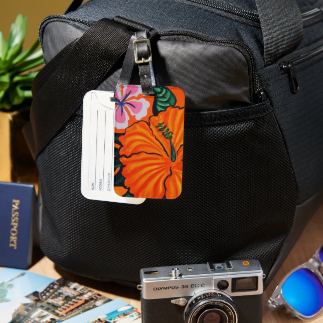 Etiqueta de equipaje de arte tropical (Anverso & Reverso)