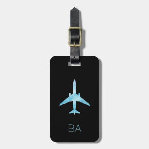 Etiqueta de equipaje de avión azul de aviación de 