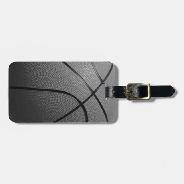 Etiqueta de equipaje de baloncesto blanco negro (Frente Horizontal)