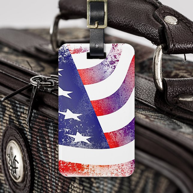 Etiqueta de equipaje de bandera de tiras y estrell (Luggage tag featuring a grunge variation of the USA flag with stars and stripes - patriot - 4th)