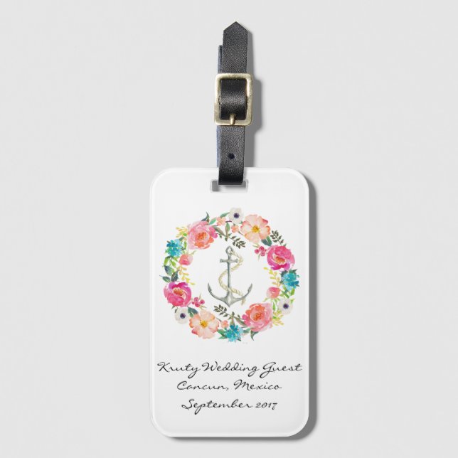 Etiqueta de equipaje de boda con acuarela (Anverso vertical)