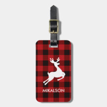 ETIQUETA DE EQUIPAJE DE BUFFALO PLAID DEER MONOGRA