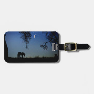 Etiqueta de equipaje de caballo y luna