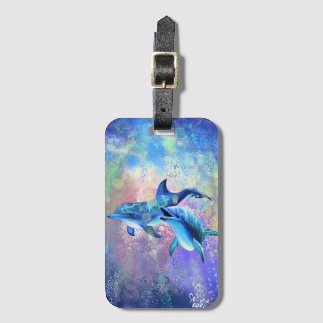 Etiqueta de equipaje de delfines (Anverso vertical)