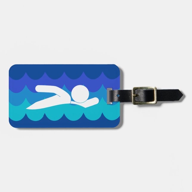 Etiqueta de equipaje de diseño de natación (Frente Horizontal)