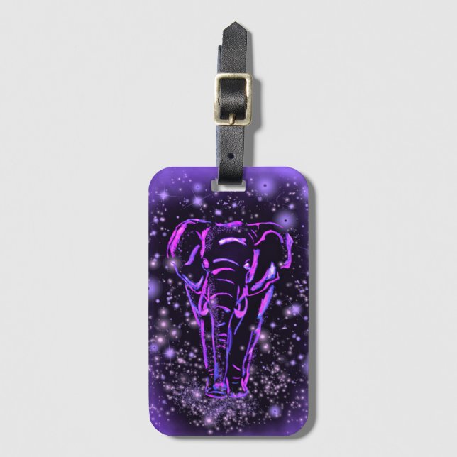 Etiqueta de equipaje de Elefante Púrpura Rosa (Anverso vertical)