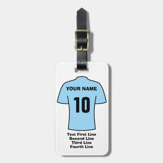 Etiqueta de equipaje de fútbol - con camiseta azul (Frente Vertical)