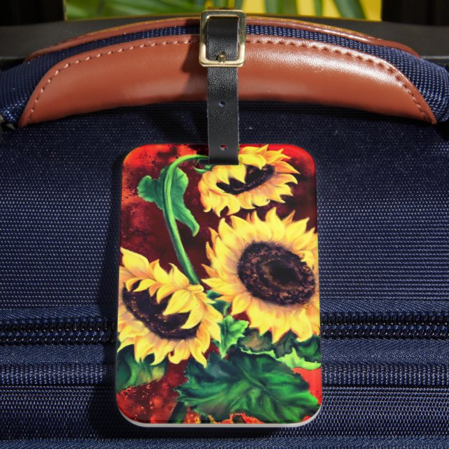 Etiqueta de equipaje de girasoles - Pintura (Anverso In situ 2)