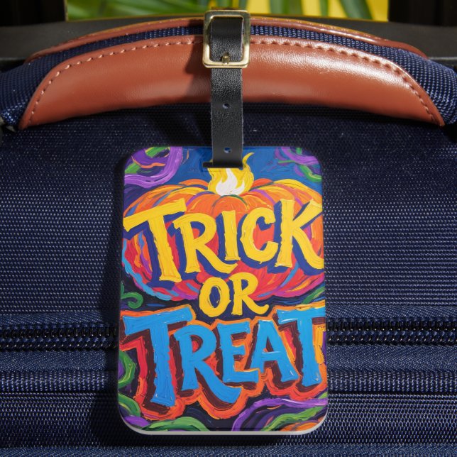 Etiqueta de equipaje de Halloween "Truco o trato" (Anverso In situ 2)