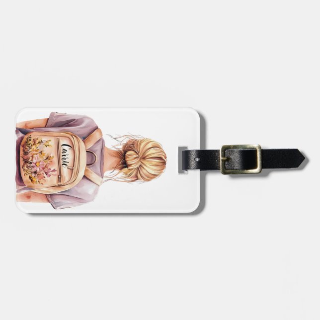 Etiqueta de equipaje de Ilustracion de mujer rubia (Frente Horizontal)