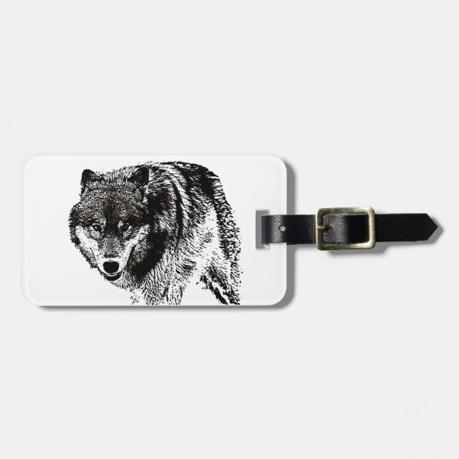 Etiqueta de equipaje de la bolsa de viaje de Lobo  (Frente Horizontal)