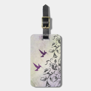 Etiqueta de equipaje de los colibríes y flores