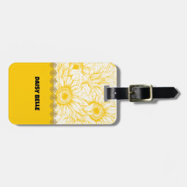 Etiqueta de equipaje de marea amarilla floral