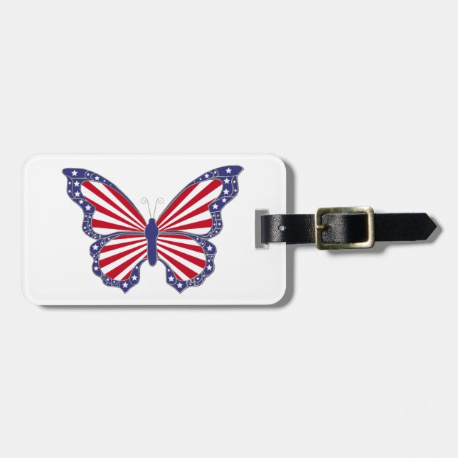 Etiqueta de equipaje de mariposa patriótica person (Frente Horizontal)