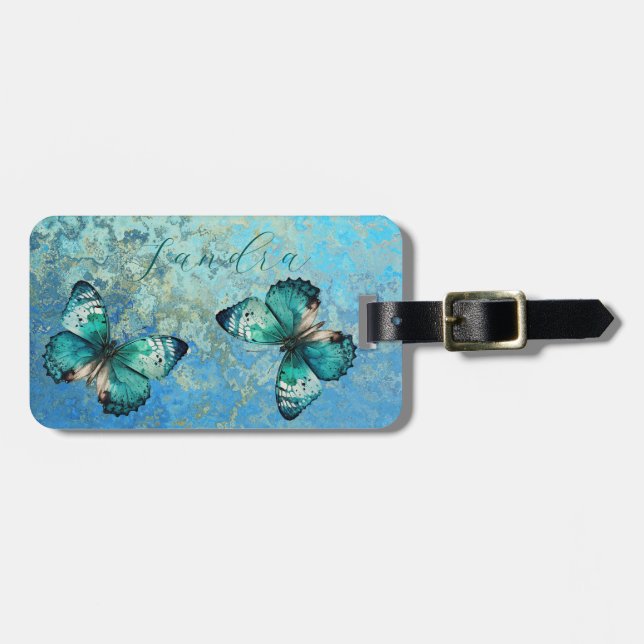 Etiqueta de equipaje de mariposa romántica (Frente Horizontal)