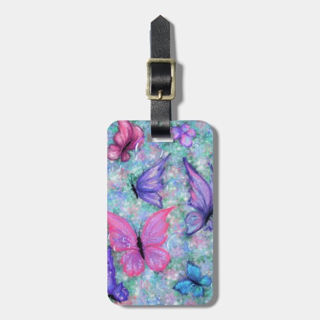 Etiqueta de equipaje de mariposas voladoras (Frente Vertical)