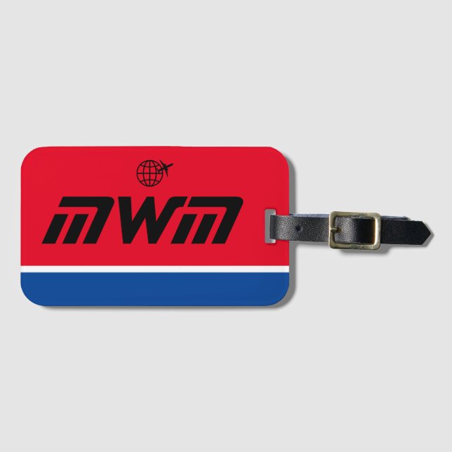 Etiqueta de equipaje de Monograma Azul Rojo (Anverso horizontal)