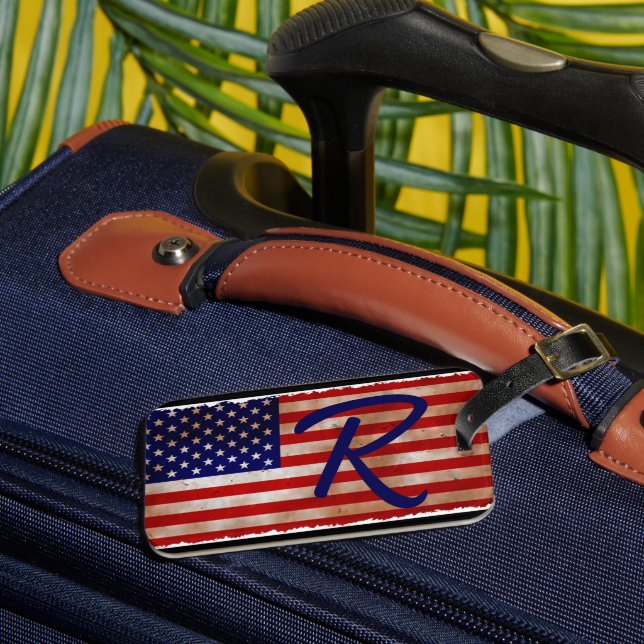 Etiqueta de equipaje de Monograma de Bandera Ameri (Anverso In situ 3)