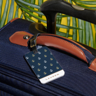 Etiqueta de equipaje de monograma naumático preppy