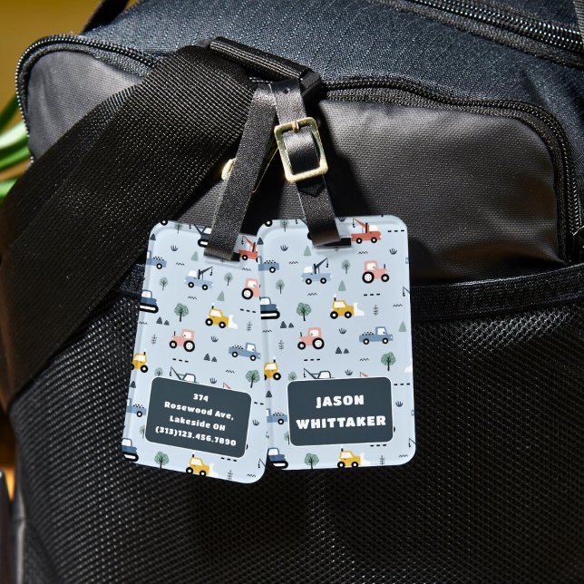 Etiqueta De Equipaje De Patrón De Tractores Cutos  (Cute Tractors Pattern Luggage Tag For Boys)